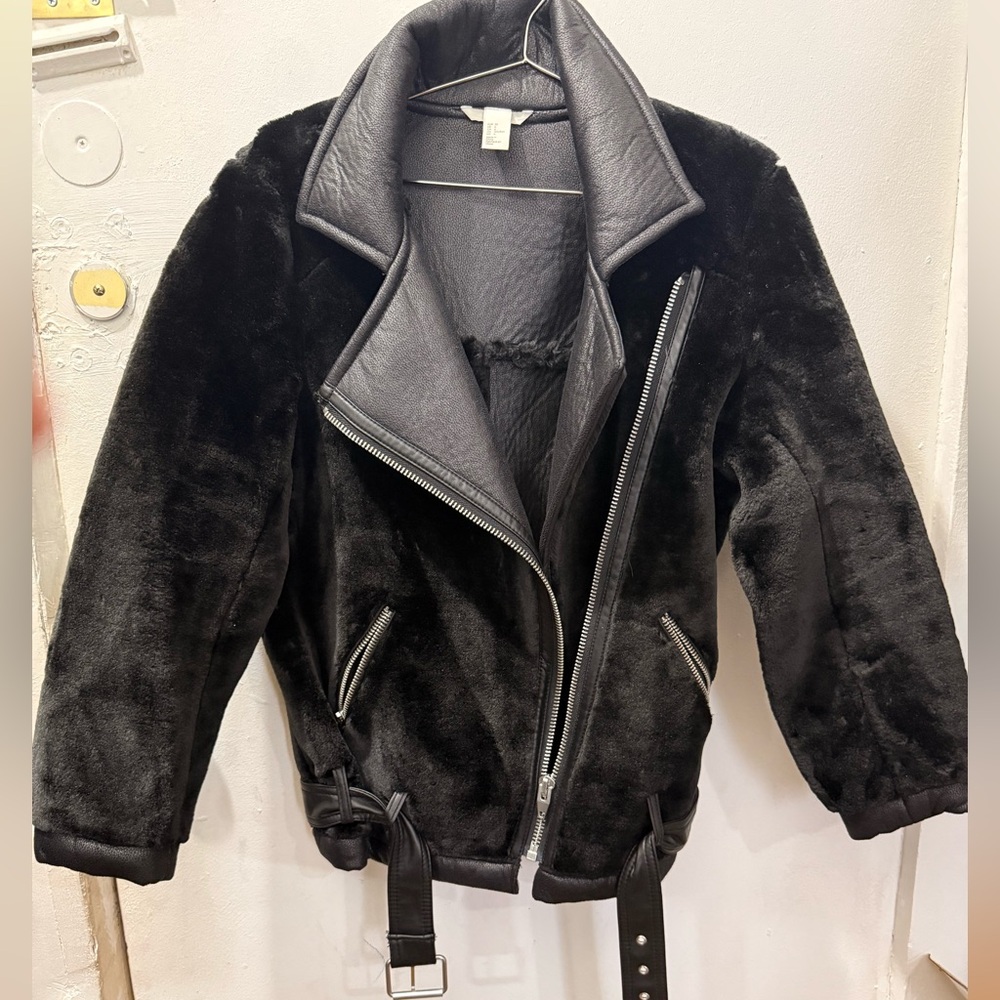 H&M Black Faux Fur Bomber Jacket